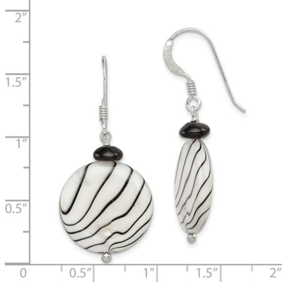 Sterling Silver Black Agate/MOP Earrin - Picture 2 of 3